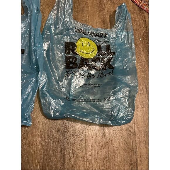 Vintage Walmart Blue over Sized Plastic Bags Roll Back Smiley Face 2001 RARE - Picture 3 of 6